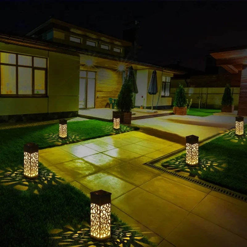 Outdoor Solar Lights Waterproof LED Hollow Pattern Garden Lamp Auto Sensor Pathway Lighting for Yard Patio Decoration