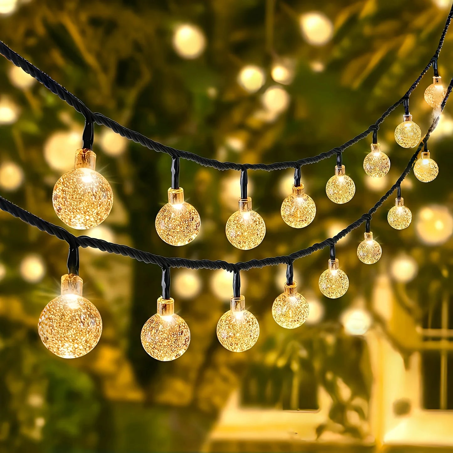 Solar Outdoor Lights 20/50/100 LED | Warm Color Ball String Lights with 8 Lighting Modes, for Garden Tree Patio Wedding Party