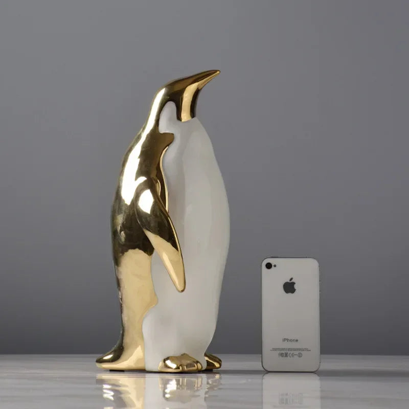 Creative Ceramic Craft Home Decor Accessorie Animal Cartoon Ceramic Figurines Golden Penguin Decoration Little Penguin Sculpture