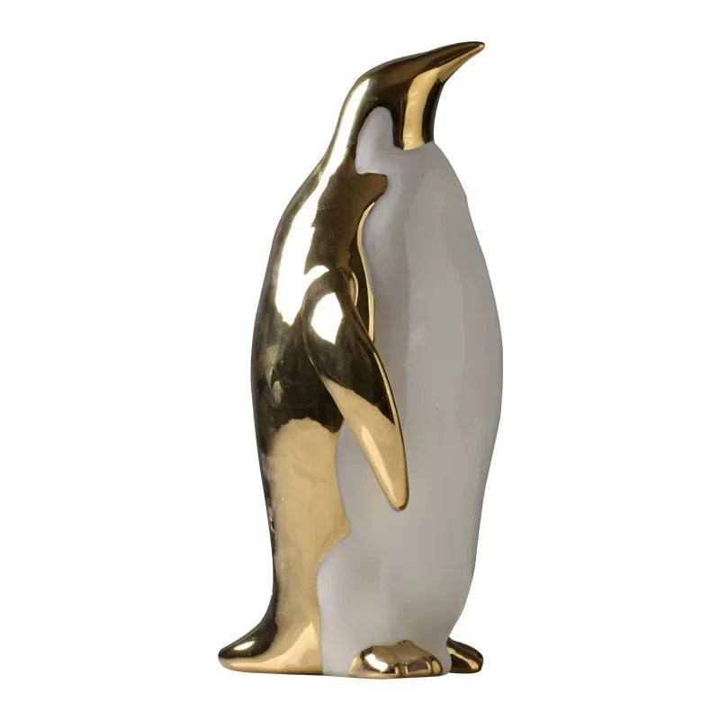 Creative Ceramic Craft Home Decor Accessorie Animal Cartoon Ceramic Figurines Golden Penguin Decoration Little Penguin Sculpture