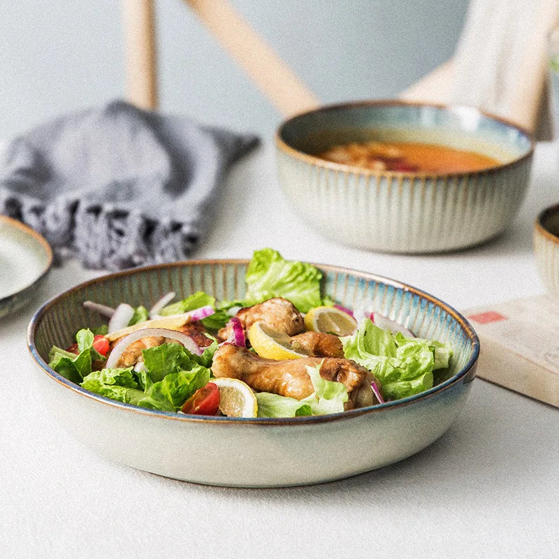 1pcs Nordic Ceramic Bowl and Plates Household Klin Glazed Plates Ceramic Rice Salad Sallow Bowl Dishes dinner plates