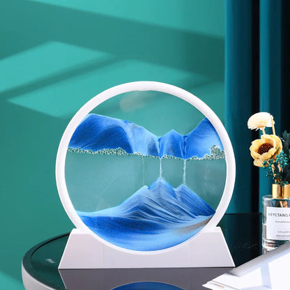 3D Sandscape Moving Sand Art Picture Quicksand Craft Round Glass Deep Sea Liquid Hourglass Flowing Sand Painting Home Decor Gift