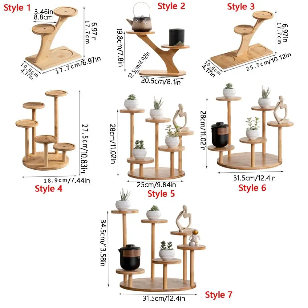 Bamboo Shelf Desktop Flower Rack Multi-layer Tree Branch shape Succulents Bonsai Organizer Home Decoration Flower Storage