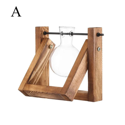 Vintage Bonsai Terrarium Tabletop Wooden Frame Flower Pot Hydroponic Plant Vases Glass Vase