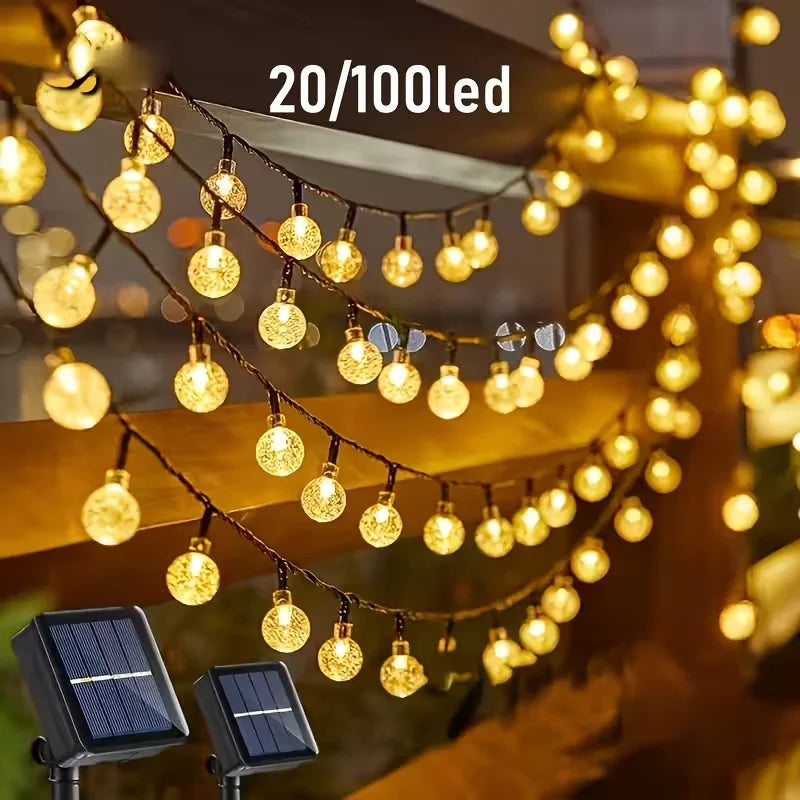 Solar Outdoor Lights 20/50/100 LED | Warm Color Ball String Lights with 8 Lighting Modes, for Garden Tree Patio Wedding Party