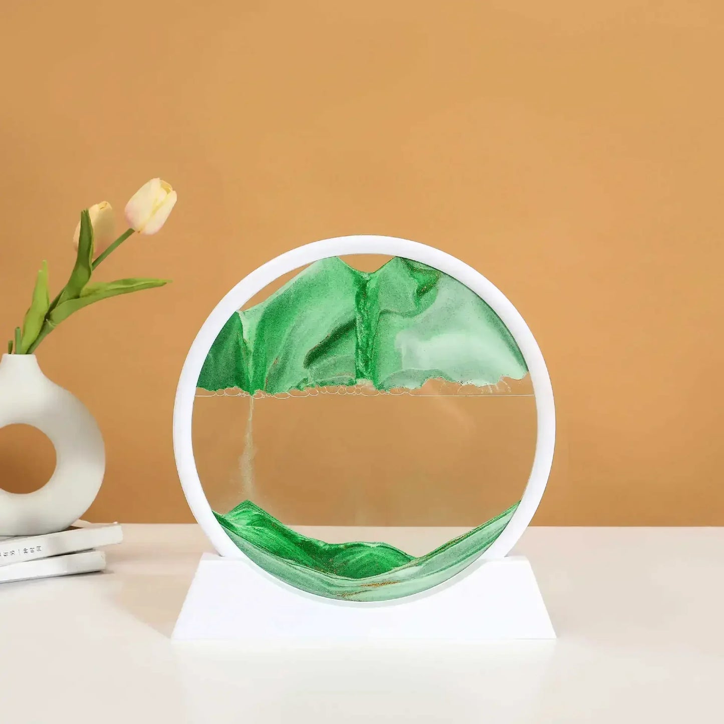 3D Sandscape Moving Sand Art Picture Quicksand Craft Round Glass Deep Sea Liquid Hourglass Flowing Sand Painting Home Decor Gift