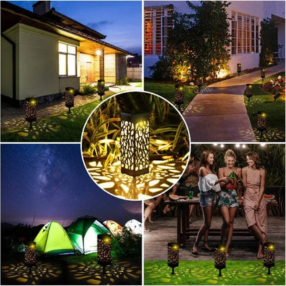 Outdoor Solar Lights Waterproof LED Hollow Pattern Garden Lamp Auto Sensor Pathway Lighting for Yard Patio Decoration