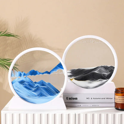 3D Sandscape Moving Sand Art Picture Quicksand Craft Round Glass Deep Sea Liquid Hourglass Flowing Sand Painting Home Decor Gift