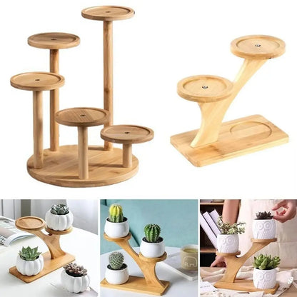 Bamboo Shelf Desktop Flower Rack Multi-layer Tree Branch shape Succulents Bonsai Organizer Home Decoration Flower Storage