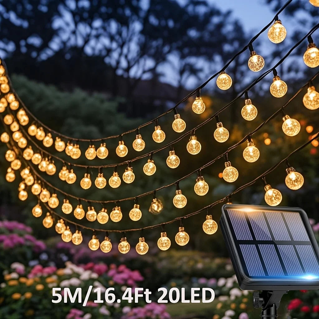 Solar Outdoor Lights 20/50/100 LED | Warm Color Ball String Lights with 8 Lighting Modes, for Garden Tree Patio Wedding Party