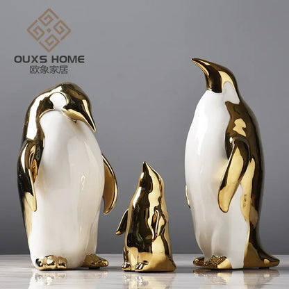 Creative Ceramic Craft Home Decor Accessorie Animal Cartoon Ceramic Figurines Golden Penguin Decoration Little Penguin Sculpture