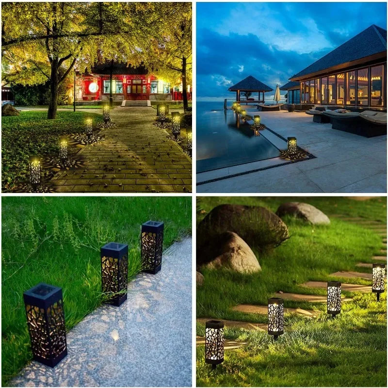 Outdoor Solar Lights Waterproof LED Hollow Pattern Garden Lamp Auto Sensor Pathway Lighting for Yard Patio Decoration