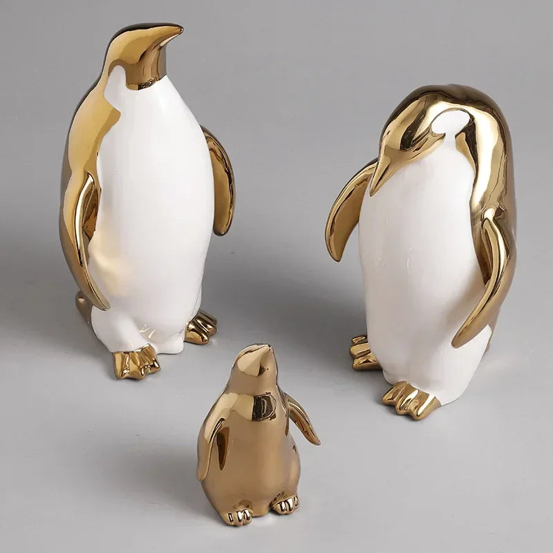 Creative Ceramic Craft Home Decor Accessorie Animal Cartoon Ceramic Figurines Golden Penguin Decoration Little Penguin Sculpture