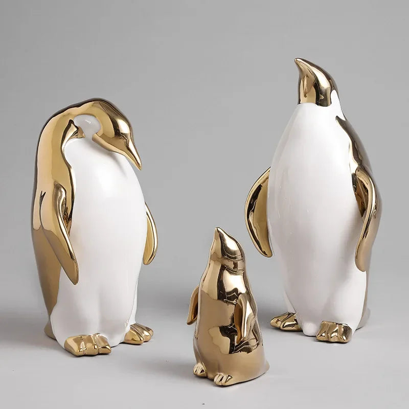 Creative Ceramic Craft Home Decor Accessorie Animal Cartoon Ceramic Figurines Golden Penguin Decoration Little Penguin Sculpture