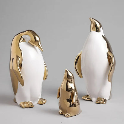 Creative Ceramic Craft Home Decor Accessorie Animal Cartoon Ceramic Figurines Golden Penguin Decoration Little Penguin Sculpture