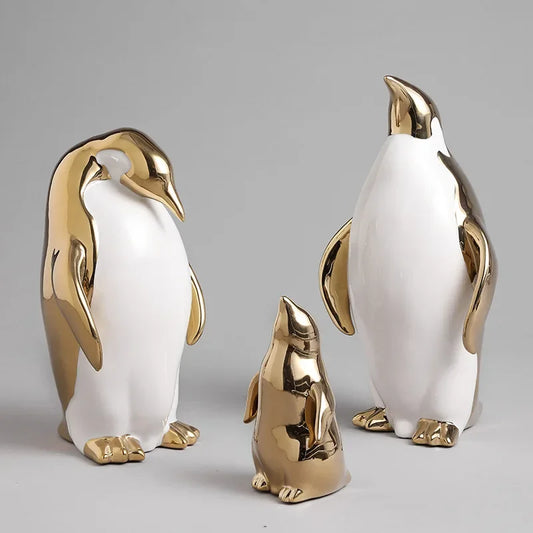 Creative Ceramic Craft Home Decor Accessorie Animal Cartoon Ceramic Figurines Golden Penguin Decoration Little Penguin Sculpture