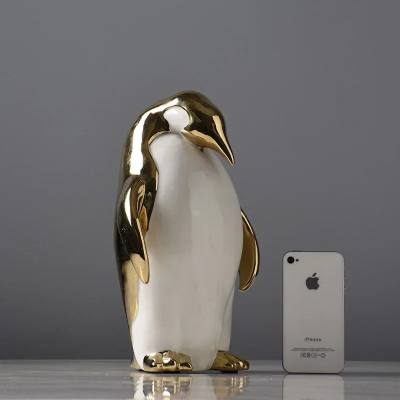 Creative Ceramic Craft Home Decor Accessorie Animal Cartoon Ceramic Figurines Golden Penguin Decoration Little Penguin Sculpture