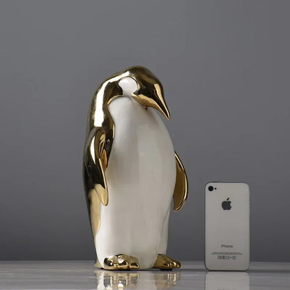 Creative Ceramic Craft Home Decor Accessorie Animal Cartoon Ceramic Figurines Golden Penguin Decoration Little Penguin Sculpture