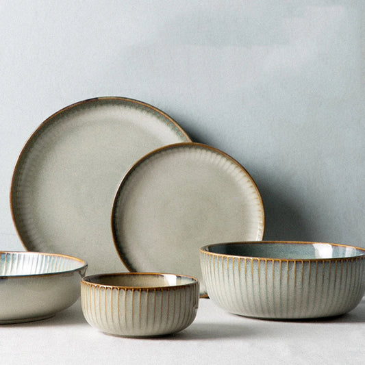 1pcs Nordic Ceramic Bowl and Plates Household Klin Glazed Plates Ceramic Rice Salad Sallow Bowl Dishes dinner plates